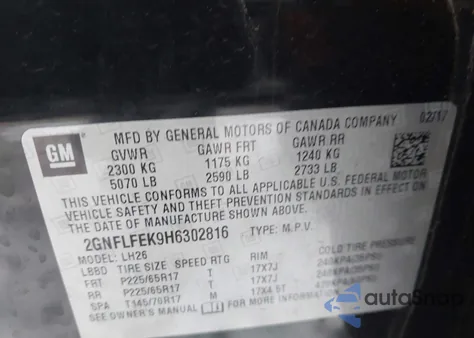 2017 Chevrolet Equinox Lt from USA, damaged, VIN 2GNFLFEK9H6302816